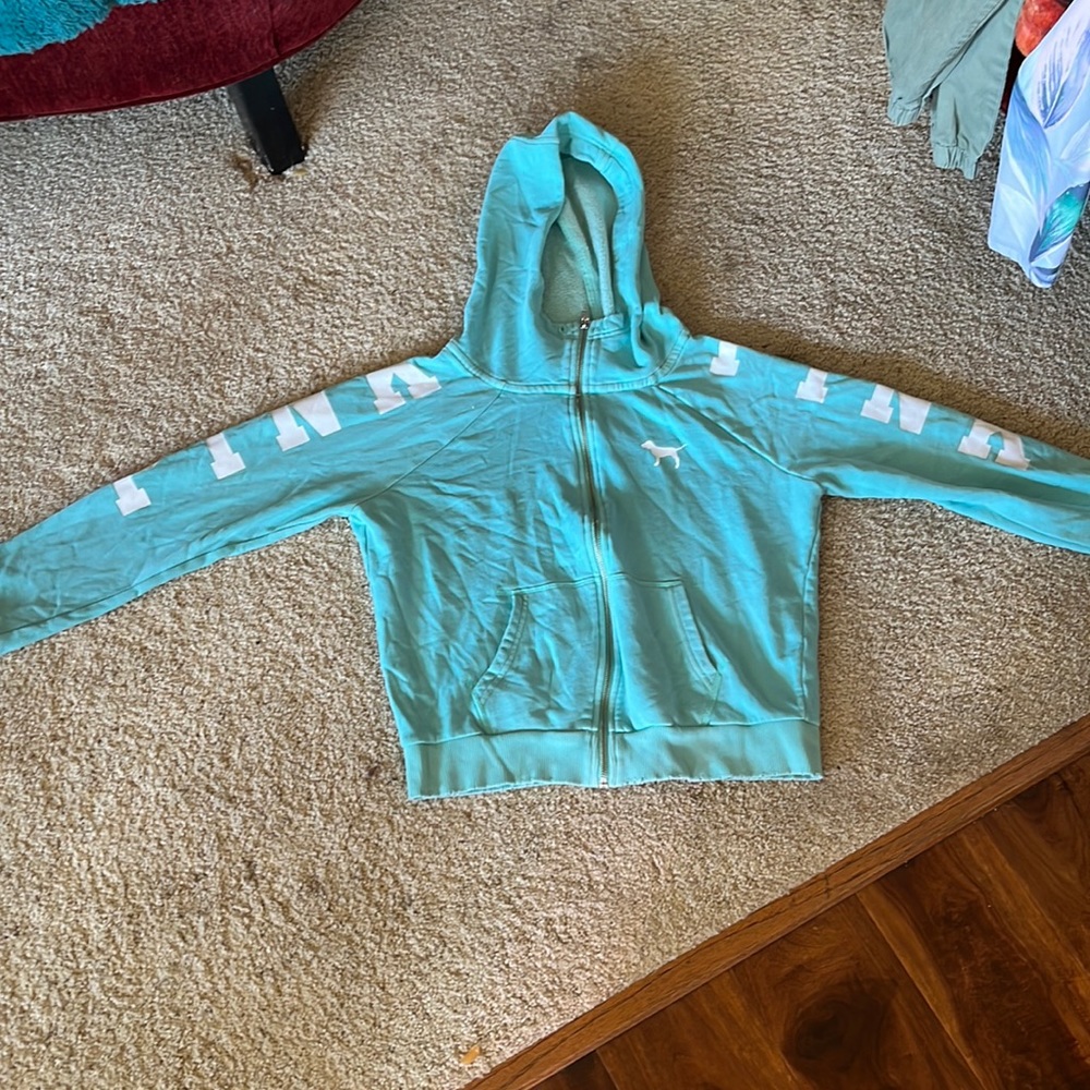 Teal PINK Victoria’s Secret zip hoodie